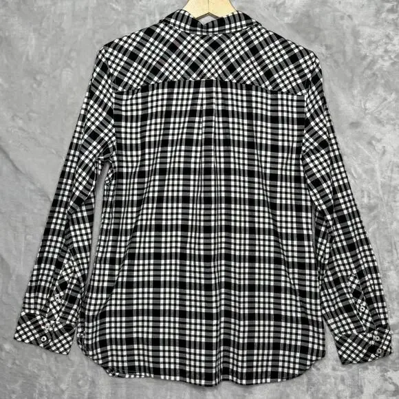 Talbots Shirt Womens Medium Black White Plaid Button Front Long Sleeve Cotton - Picture 2 of 10